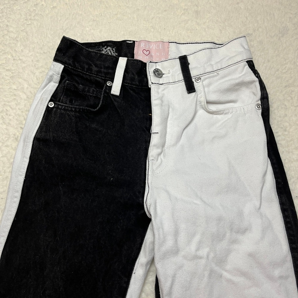 Revice Denim Jeans‎ Womens 24 Black White Yin Yang Split Leg High Rise Straight